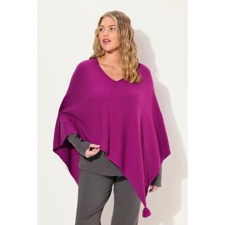 Ulla Popken  Poncho di maglia smanicato con orlo a punta, nappe e scollo a V 