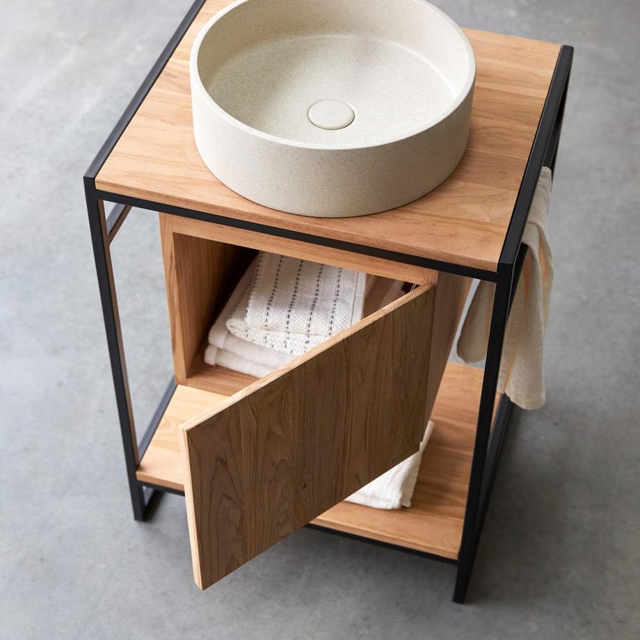 Tikamoon Waschtischunterschrank aus massivem Teakholz und Metall 60 cm Michal  