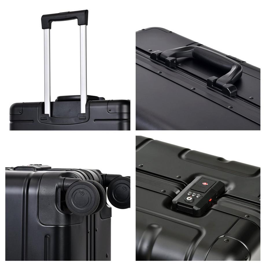 Eminent Gold  Athens Mittelgroßer Koffer 4 Rollen Schwarzes Aluminium 