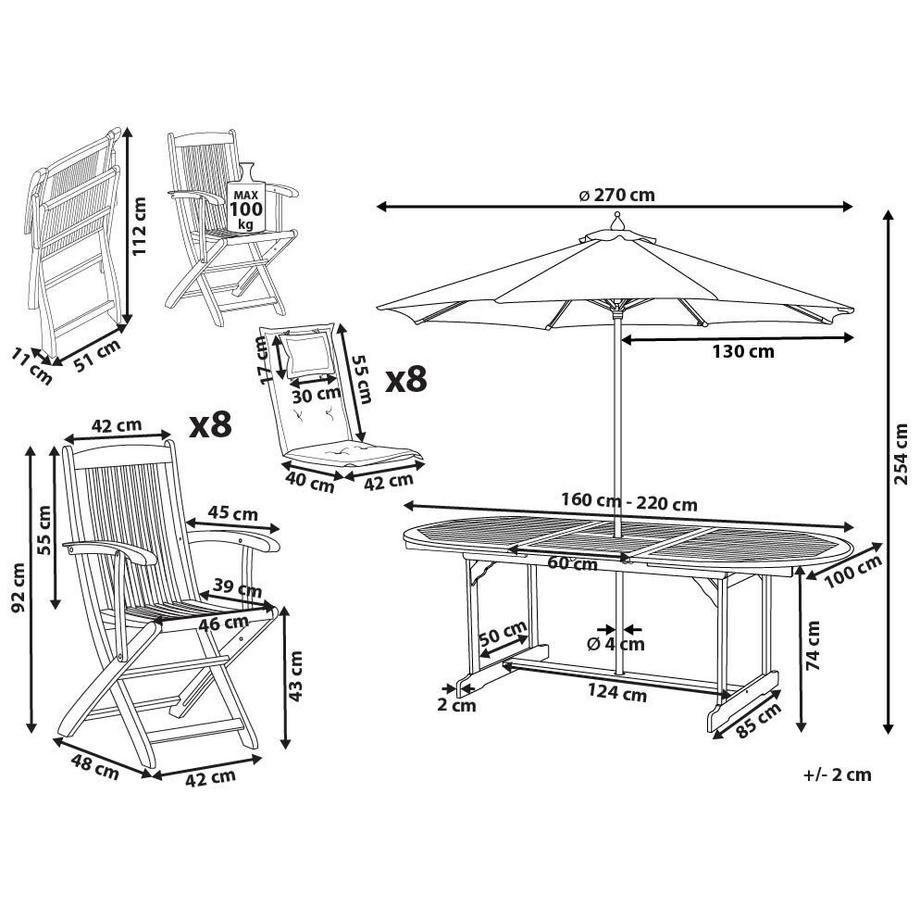 Beliani Set da pranzo per 8 persone en Legno d'acacia Rustico MAUI II  