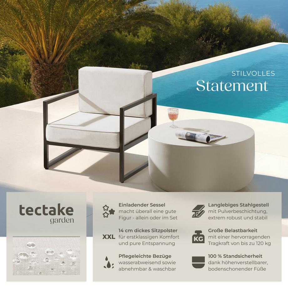 Tectake Fauteuil de jardin COMOSA épaisseur du coussin de l'assise 14 cm  