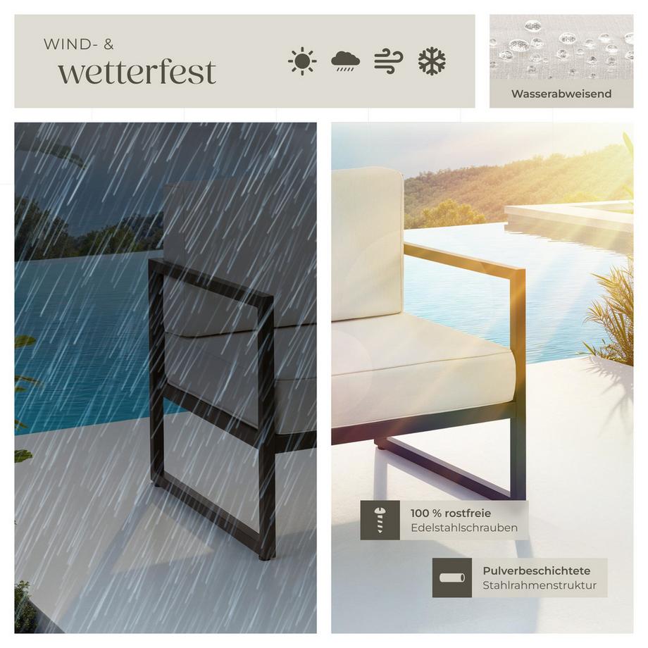 Tectake Garten-Loungesessel Comosa Dicke des Sitzpolsters 14 cm wasserabweisende, abnehmbare Polyesterbezüge  