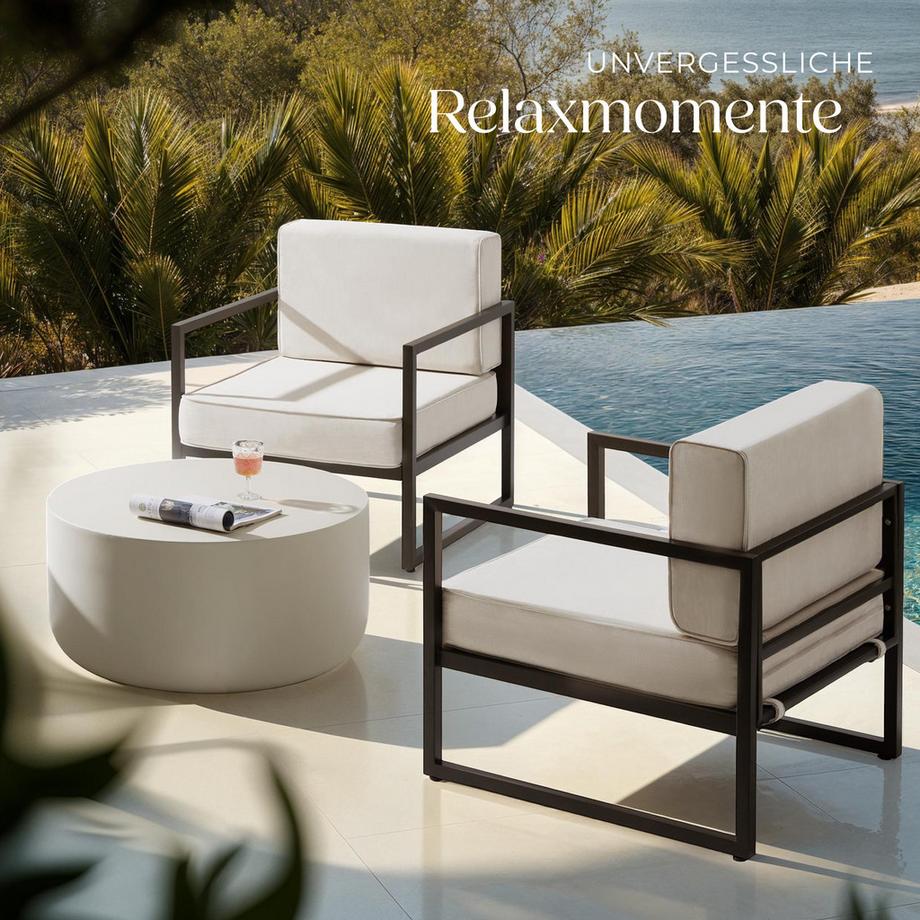 Tectake Garten-Loungesessel Comosa Dicke des Sitzpolsters 14 cm wasserabweisende, abnehmbare Polyesterbezüge  