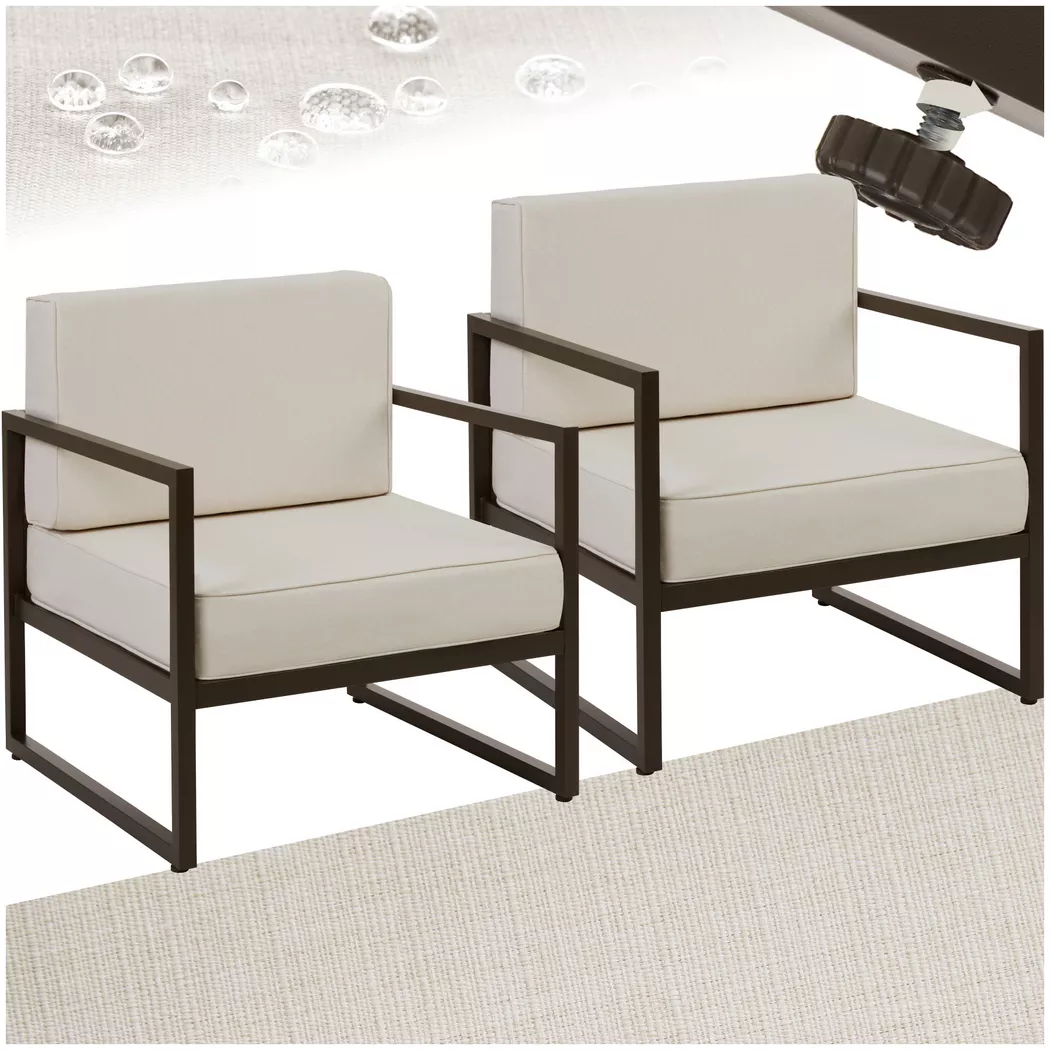 tectake® Garten-Loungesessel, Dicke des Sitzpolsters 14 cm, pulverbeschichtetes Stahlgestell, 74 x 78 x 85 cm