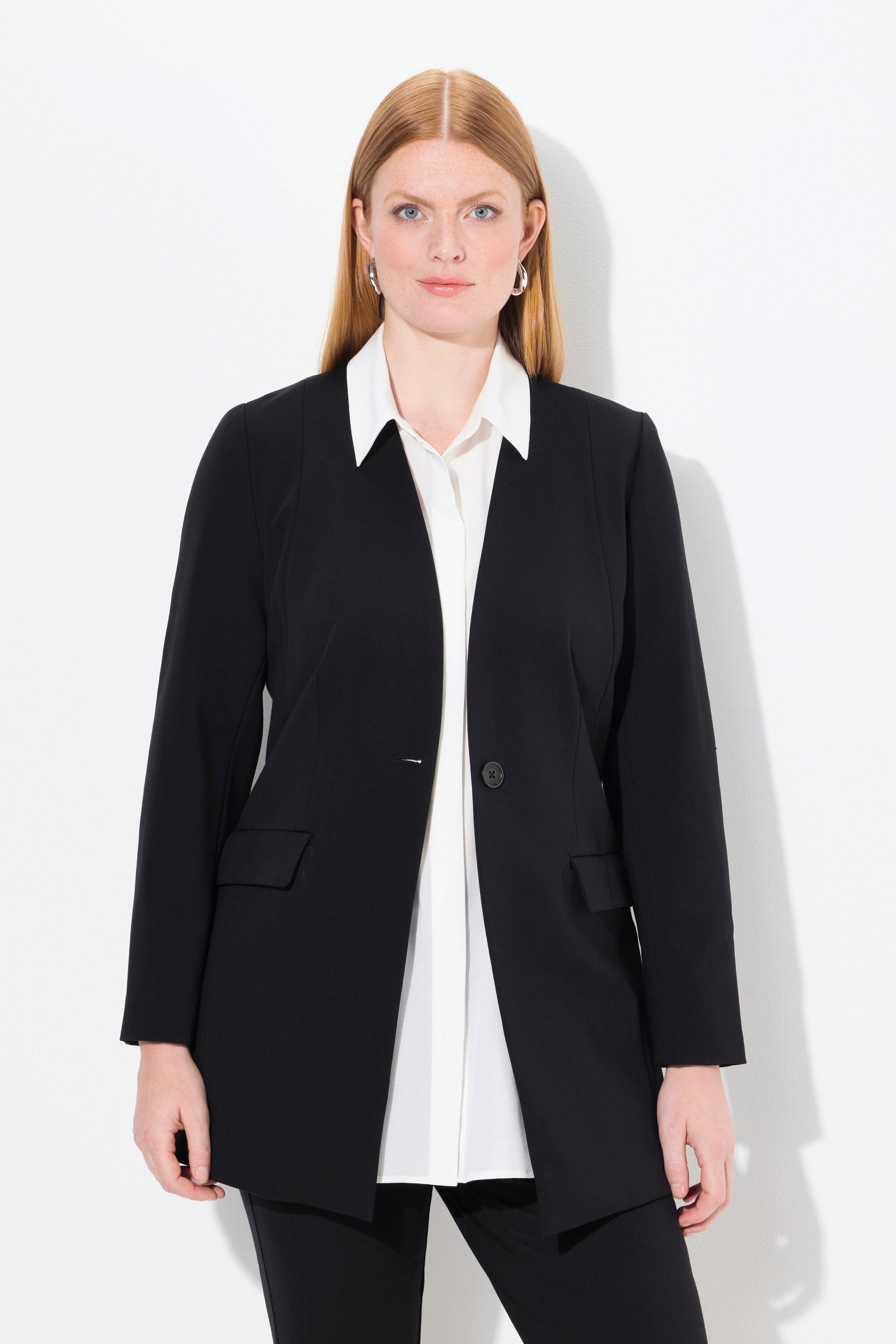 Ulla Popken  Blazer point de Rome à encolure en V et fermeture à bouton 