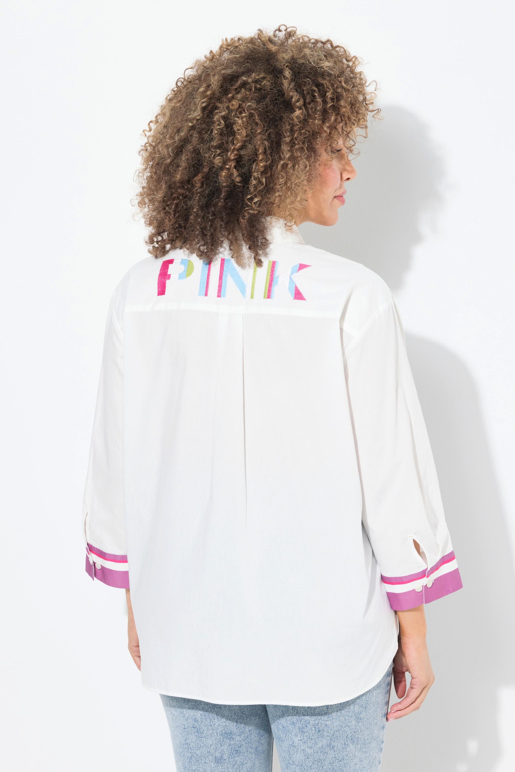 Ulla Popken Hemdbluse Schriftzug Hemdkragen 3/4-Arm  