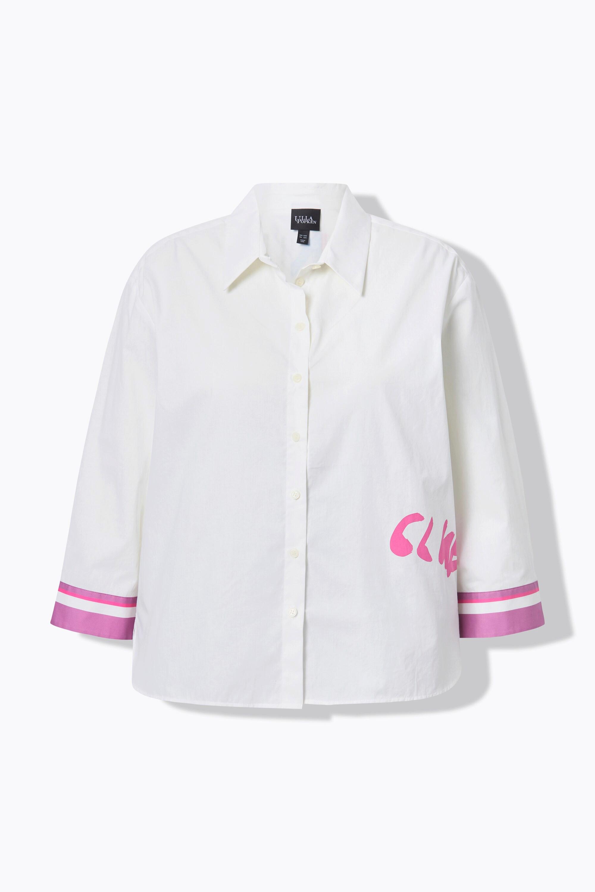 Ulla Popken Hemdbluse Schriftzug Hemdkragen 3/4-Arm  
