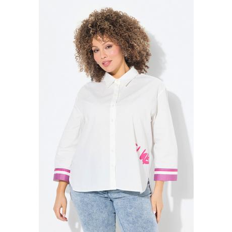 Ulla Popken Hemdbluse Schriftzug Hemdkragen 3/4-Arm  