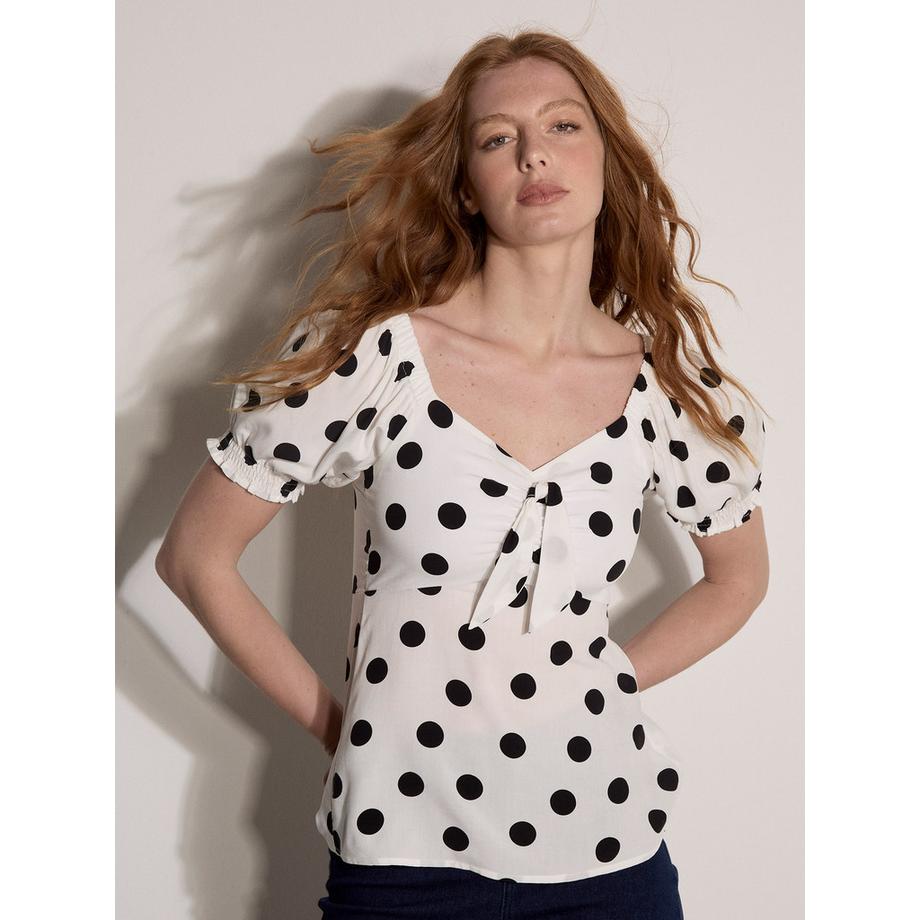 Top mit Polka-Dot-Muster und Bindeband vorne