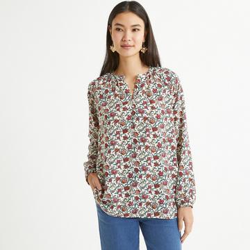 Langärmelige Bluse mit Blumenmuster & rundem Ausschnitt