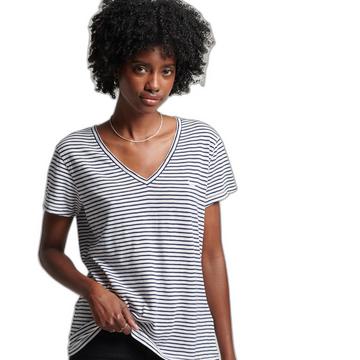T-shirt col V brodé et flammé femme