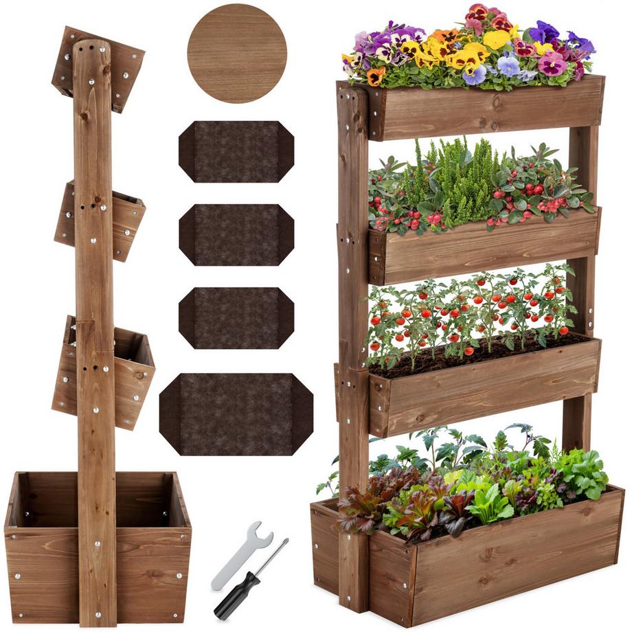 Vertikalbeet Flora 4 Etagen, die oberen 3 mit Schrägstellfunktion lackiertes Tannenholz