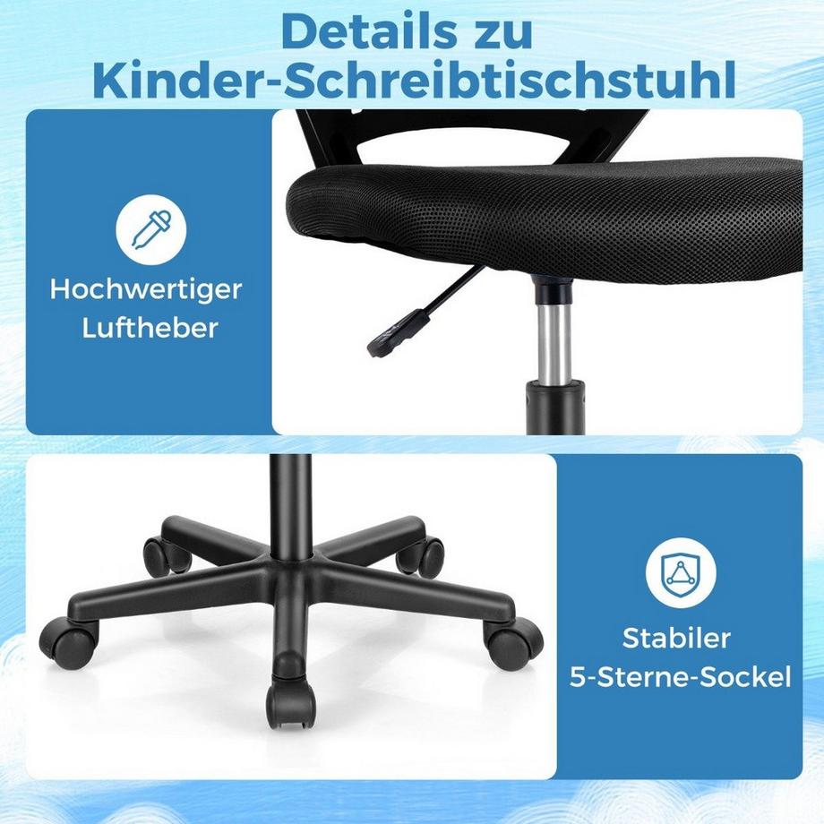 Northix  Schreibtischstuhl für Kinder armloser Kinderschreibtischstuhl 54 x 54 x 77-89 cm Schwarz 