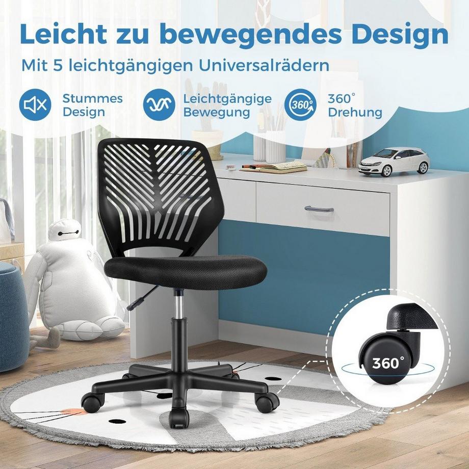 Northix  Schreibtischstuhl für Kinder armloser Kinderschreibtischstuhl 54 x 54 x 77-89 cm Schwarz 