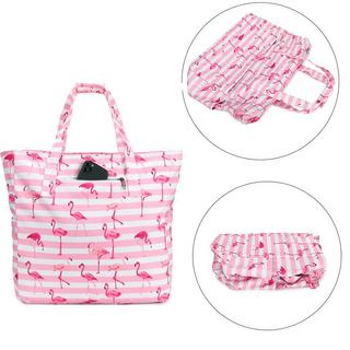 Only-bags.store Große Flamingo Gestreifte Strandtasche mit Reißverschluss  
