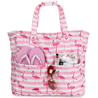 Only-bags.store Große Flamingo Gestreifte Strandtasche mit Reißverschluss  