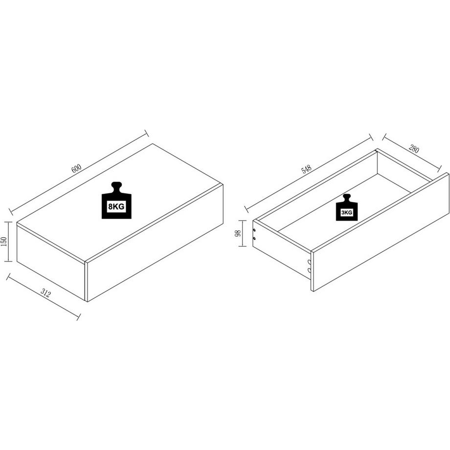 VCM Holz Wandschublade Nachtschrank Wandboard Schublade Konsole Nachttisch Usal M 60 cm  