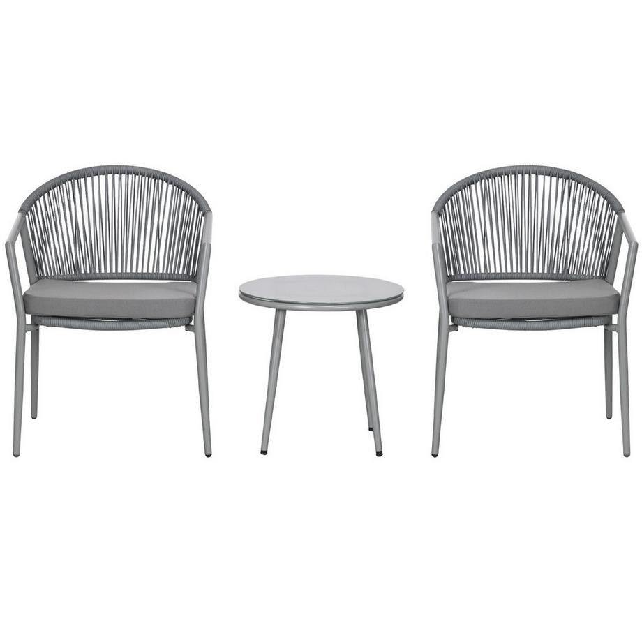 Stilvolle Sitzgruppe 2 Gartensessel Couchtisch Balkonmöbel-Set Stahlrahmen Grau