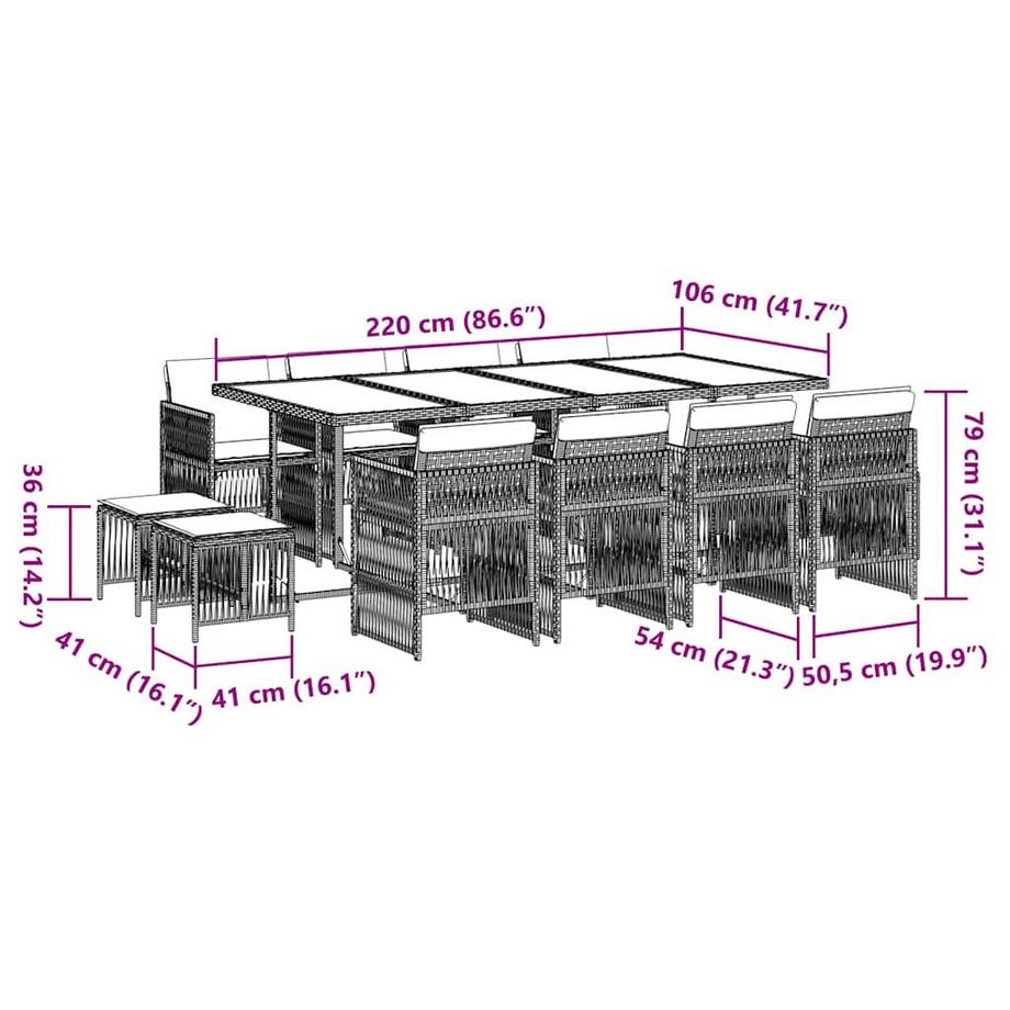 VidaXL Ensemble de salle à manger de jardin rotin synthétique  