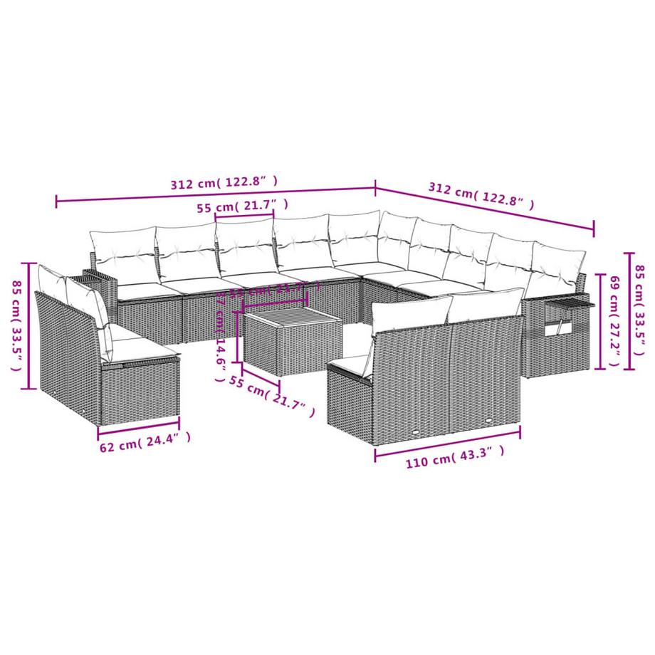 VidaXL Ensemble de canapés de jardin rotin synthétique  