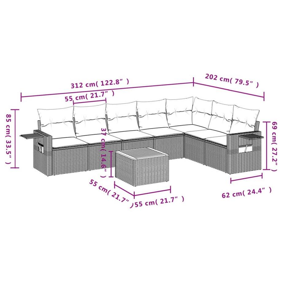 VidaXL set divano da giardino Polirattan  
