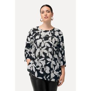 Ulla Popken  Blusa con taglio svasato, foglie, scollo a girocollo e maniche a 3/4 