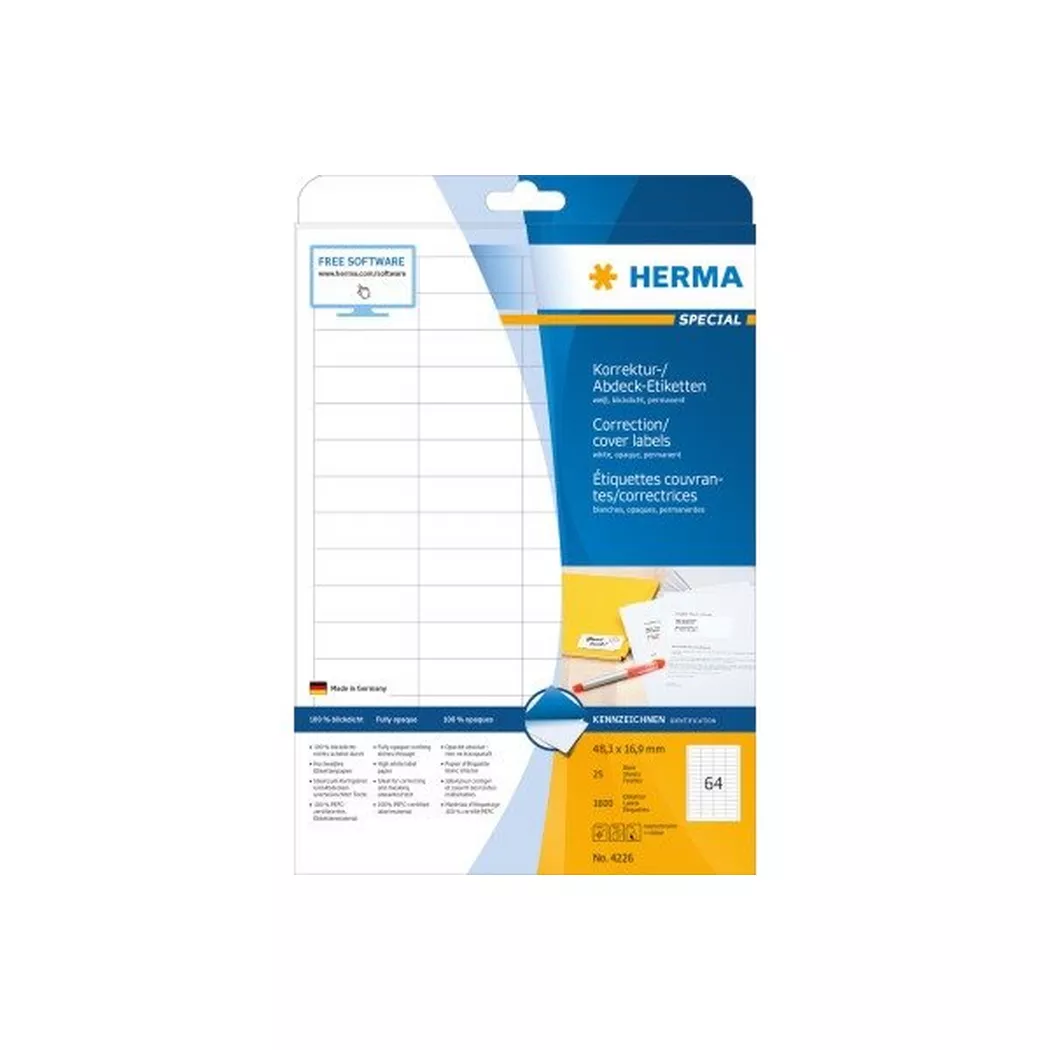HERMA – Etiketten SPECIAL 48.3×16.9mm 4226 weiss,perm. 1600 St./25 Bl., One Size
