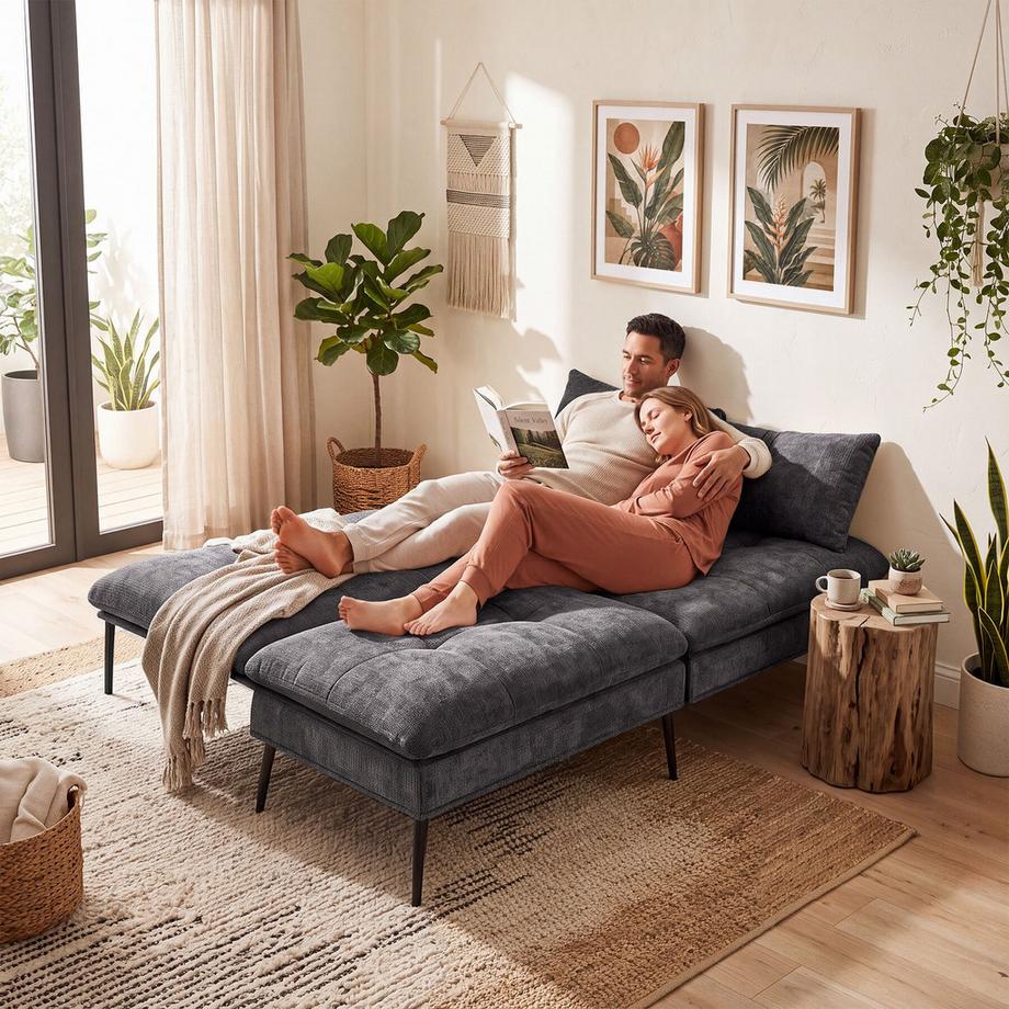 Tectake Canapé-lit Tokio 3 en 1 : utilisable comme canapé, chaise longue ou lit d'appoint  