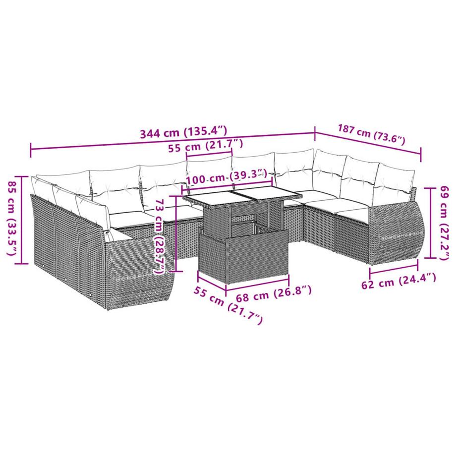 VidaXL set divano da giardino Polirattan  