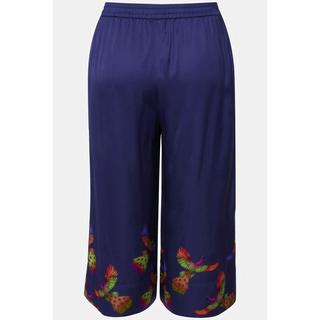 Ulla Popken  Pantalon 3/4 Mary en satin, imprimé oiseaux et taille élastique 