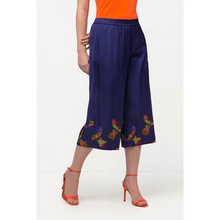 Ulla Popken  Pantalon 3/4 Mary en satin, imprimé oiseaux et taille élastique 