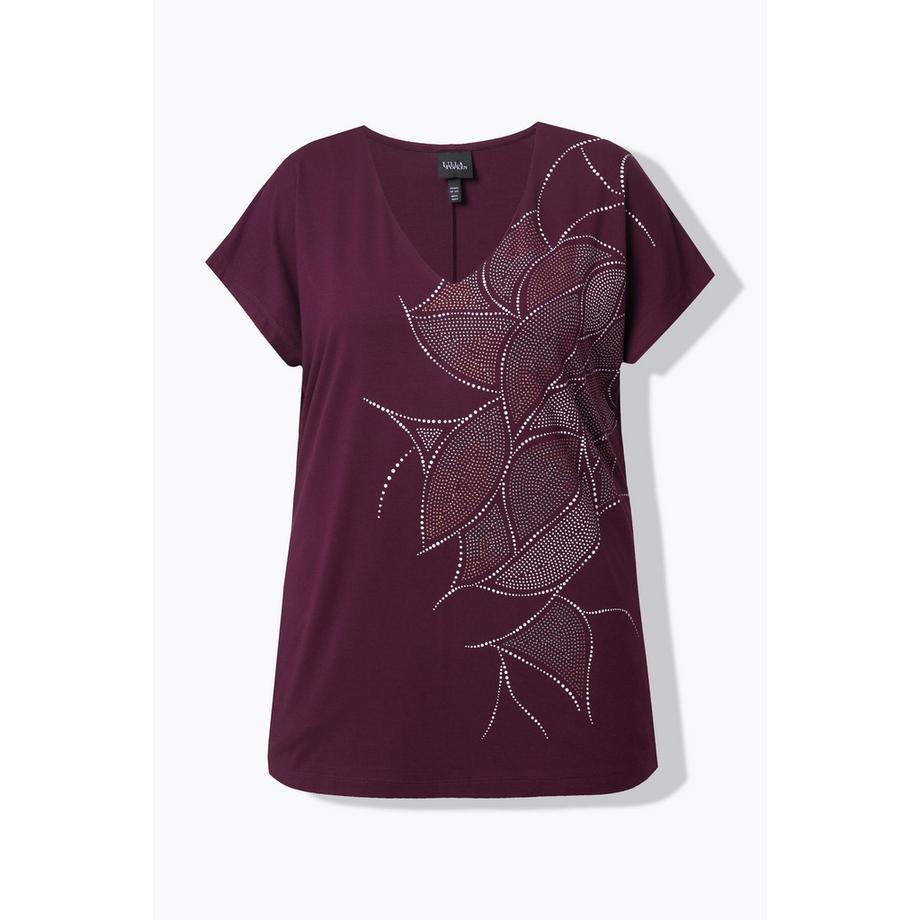 Ulla Popken Oversized Glitzerdruck Halbarm V-Ausschnitt T-Shirt  