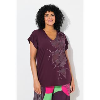 Ulla Popken T-shirt Oversize Imprimé Scintillant Manches Courtes Col V  