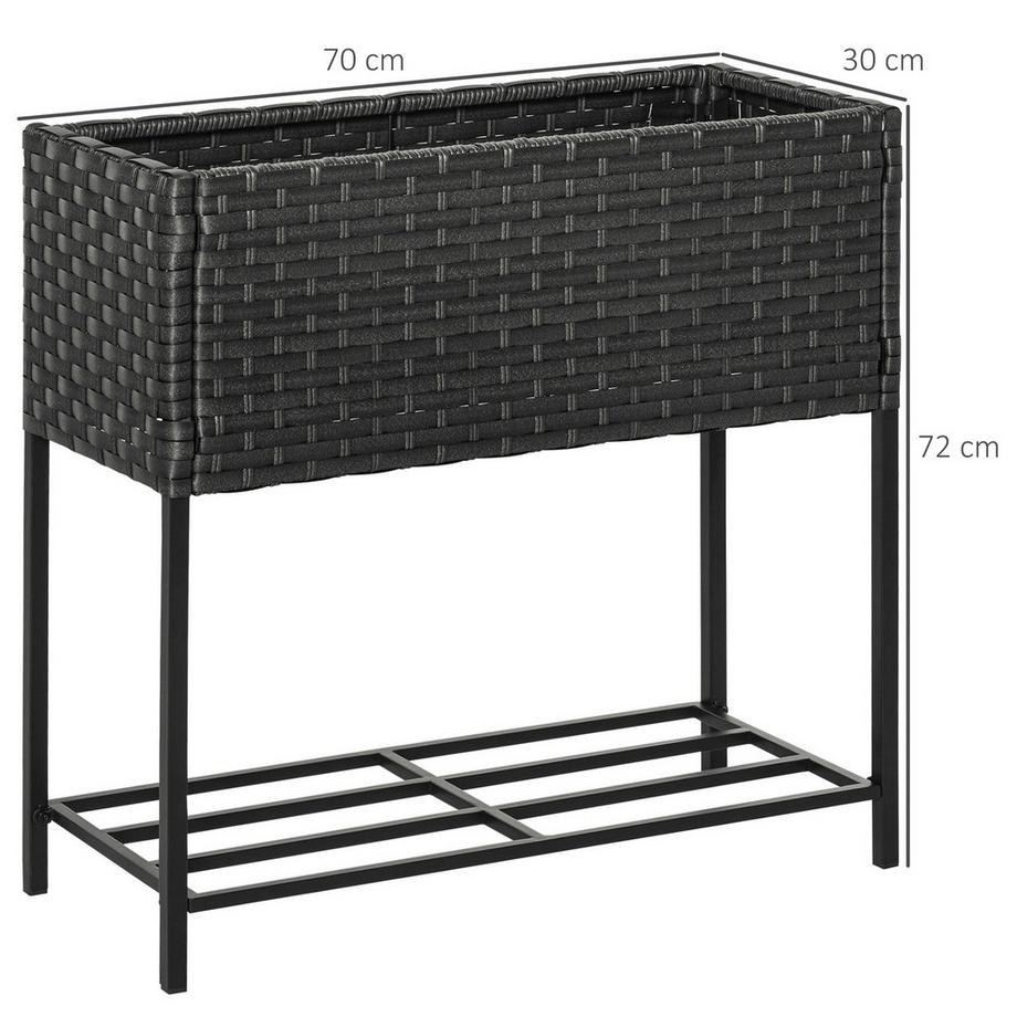 Northio Hochbeet Aus Poly Rattan Blumenkasten Mit Füßen Und Ablage, Braun, 70 X 30 X 72 Cm  