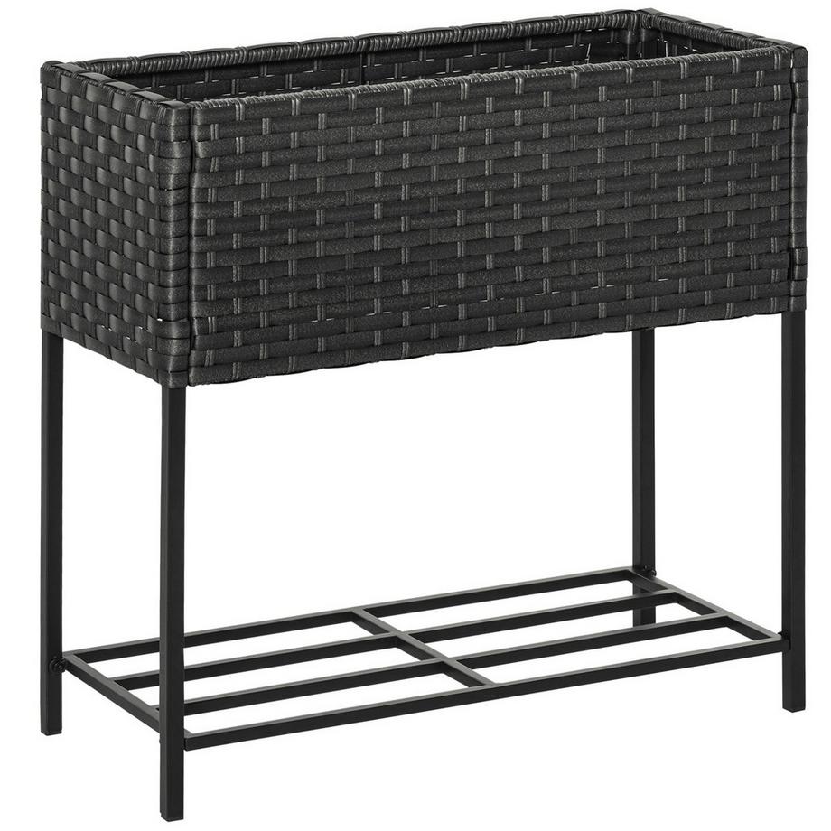 Hochbeet Aus Poly Rattan Blumenkasten Mit Füßen Und Ablage, Braun, 70 X 30 X 72 Cm