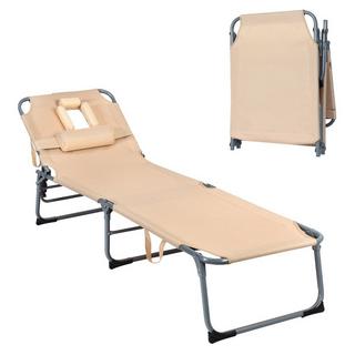 Northix Verstellbare Sonnenliege Zusammenklappbare Strandliege mit Kissen 194 x 61 x 35,5 – 86,5 cm Beige  