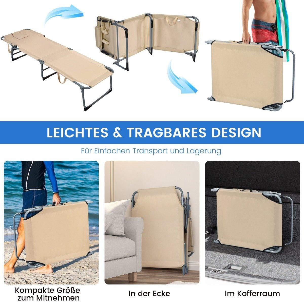 Northix Verstellbare Sonnenliege Zusammenklappbare Strandliege mit Kissen 194 x 61 x 35,5 – 86,5 cm Beige  