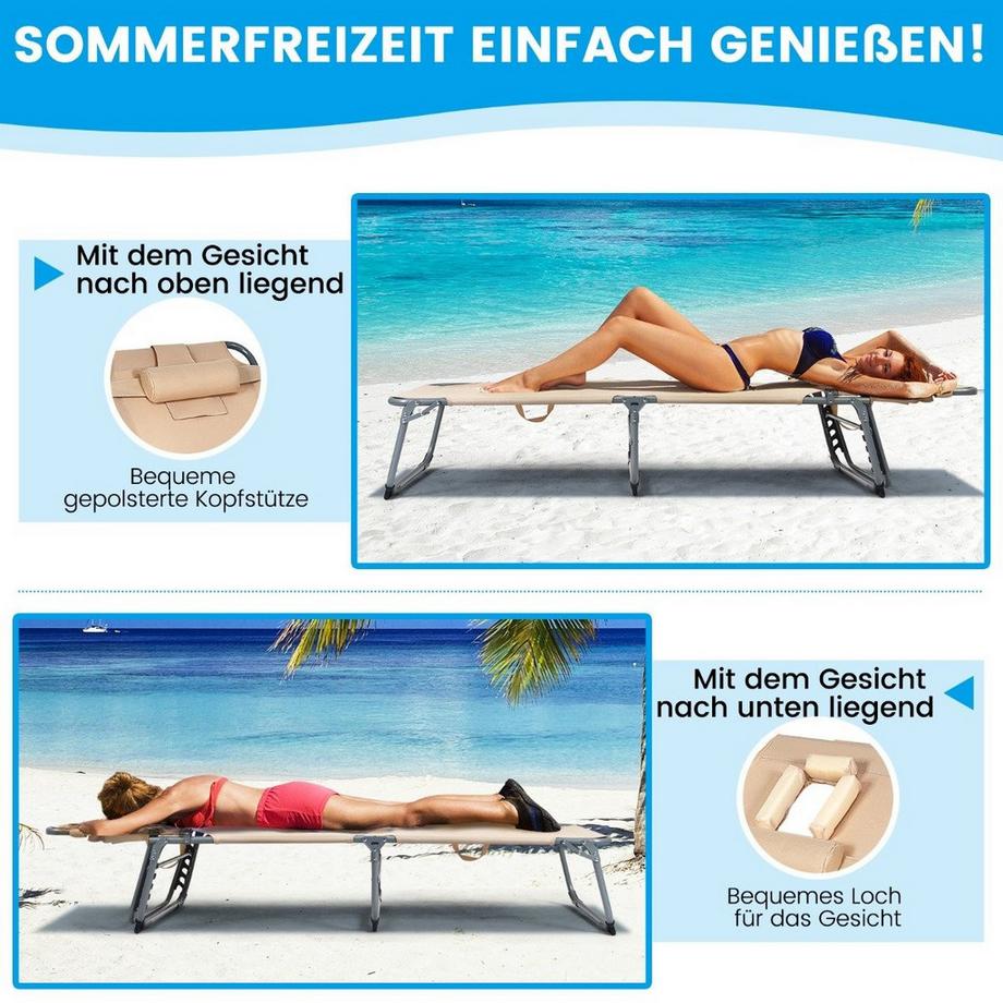 Northix Verstellbare Sonnenliege Zusammenklappbare Strandliege mit Kissen 194 x 61 x 35,5 – 86,5 cm Beige  