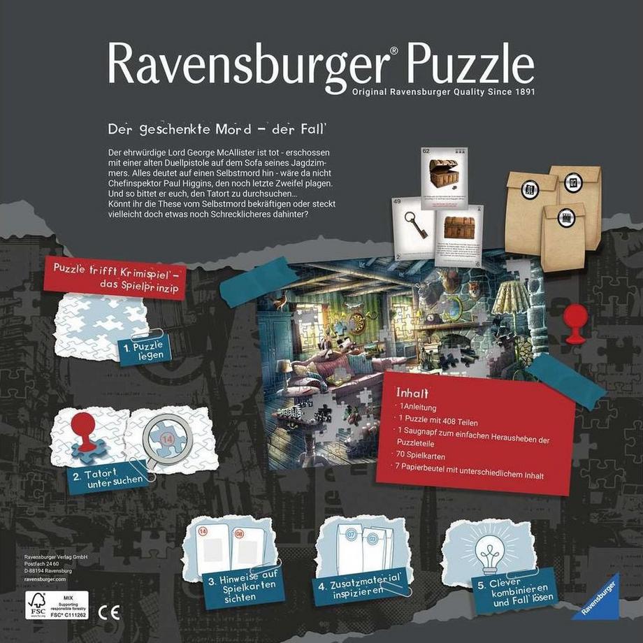 Ravensburger  Puzzle X Crime: Der geschenkte Mord (406Teile) 
