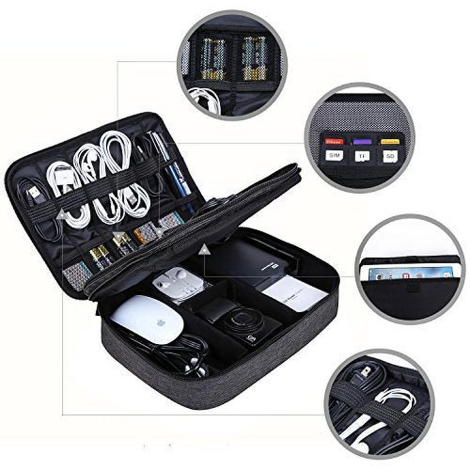 Only-bags.store  Elektronik-Tasche, doppellagiger Elektronik-Organizer für Kabel, Ladegerät, Ipad, Ipad Air, Tablet 