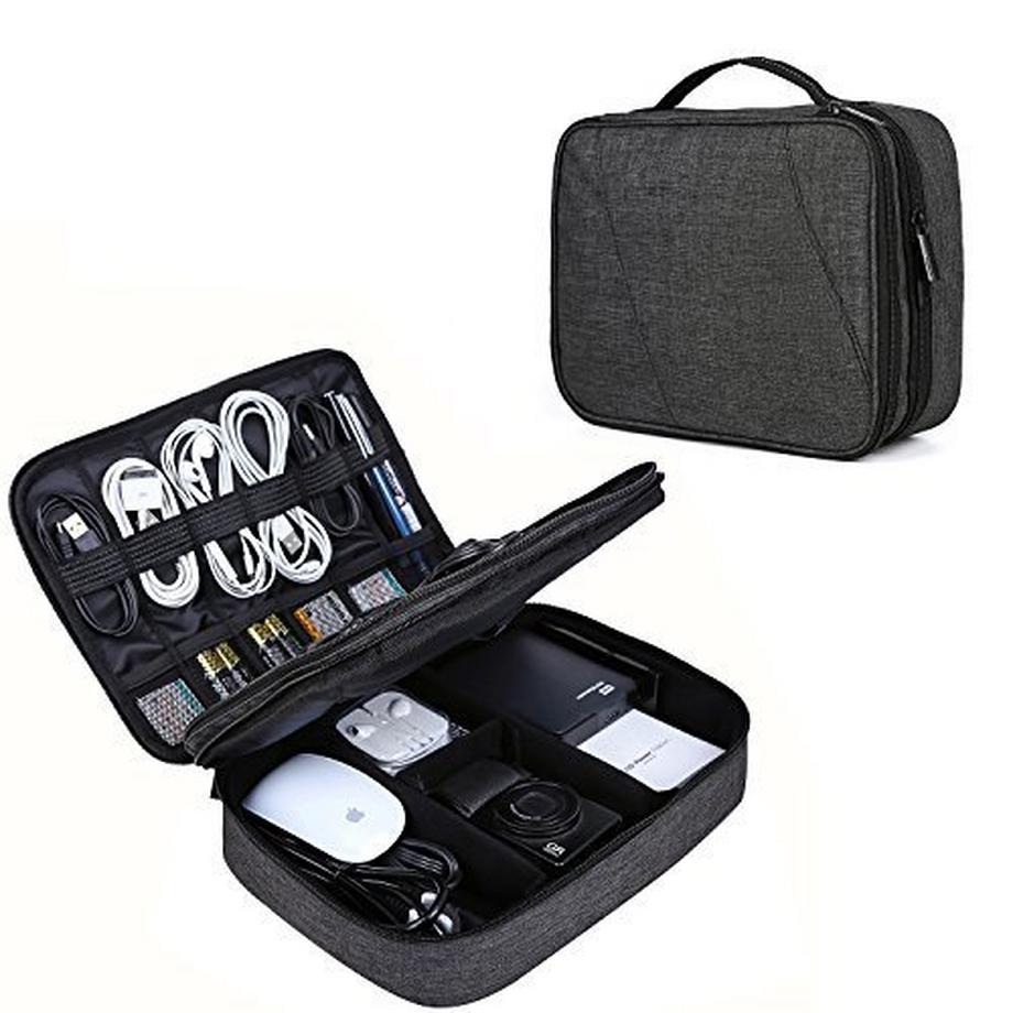 Only-bags.store  Elektronik-Tasche, doppellagiger Elektronik-Organizer für Kabel, Ladegerät, Ipad, Ipad Air, Tablet 
