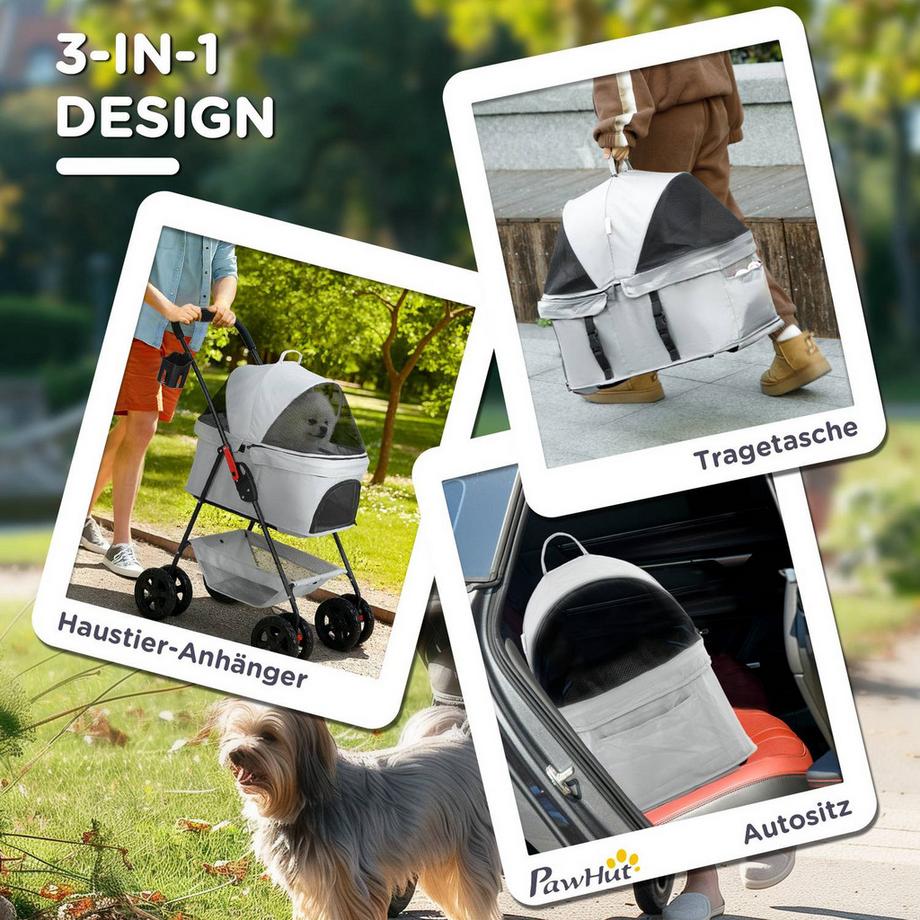 Northio  Hundewagen 3 in 1 Hundebuggy Faltbar Hundebox, klappbar Transporttasche mit Getränkehalter, Hunde Buggy, Katzenwagen mit 360° Räder Katzenbuggy für Mini Hunde unter 4 kg, Hellgrau Aosom 