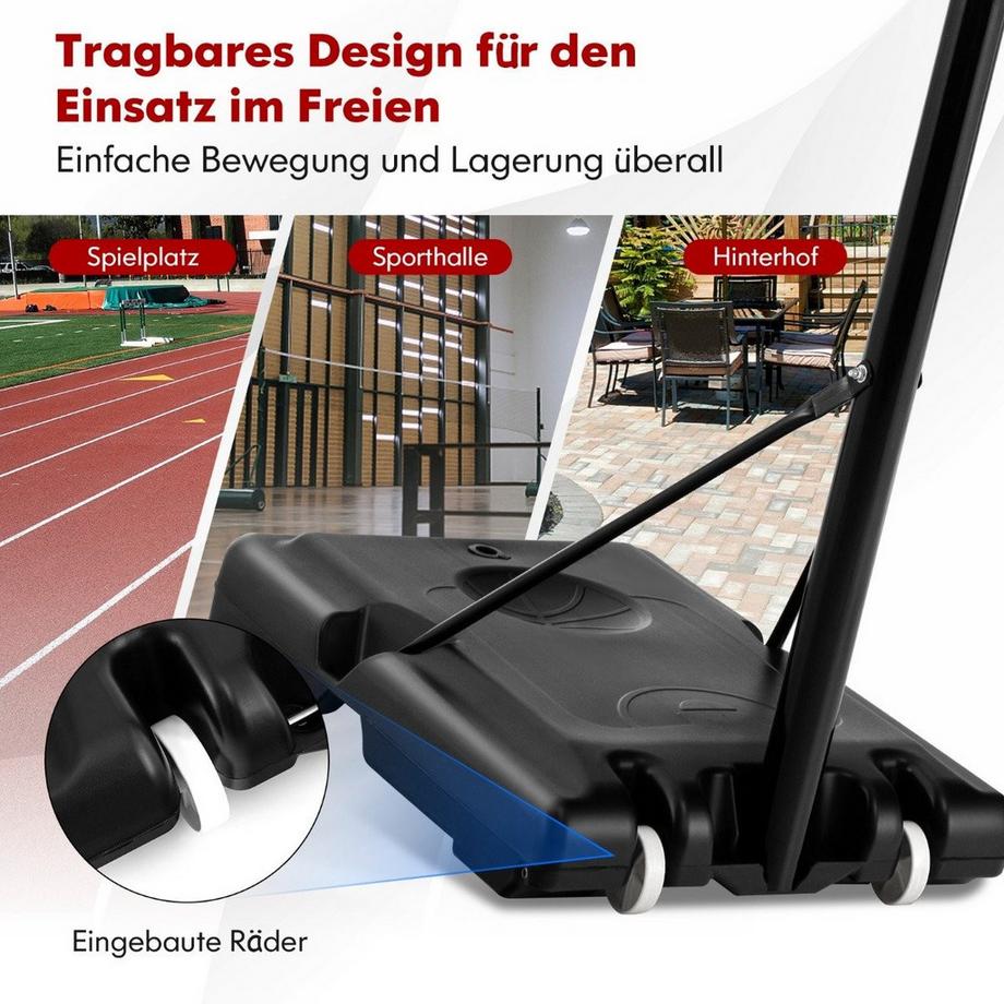 Northix  Canestro da basket regolabile in altezza 130 cm - 305 cm con supporto e supporto per canestro a 2 ruote nero 