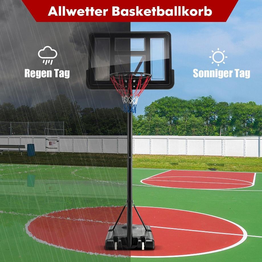 Northix  Canestro da basket regolabile in altezza 130 cm - 305 cm con supporto e supporto per canestro a 2 ruote nero 