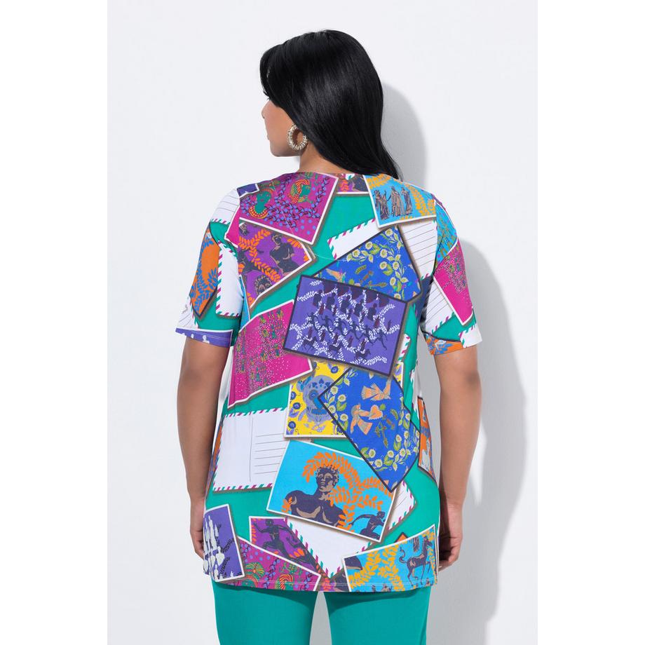 Ulla Popken Slinkyshirt Postkarten-Design Carré-Ausschnitt Halbarm  