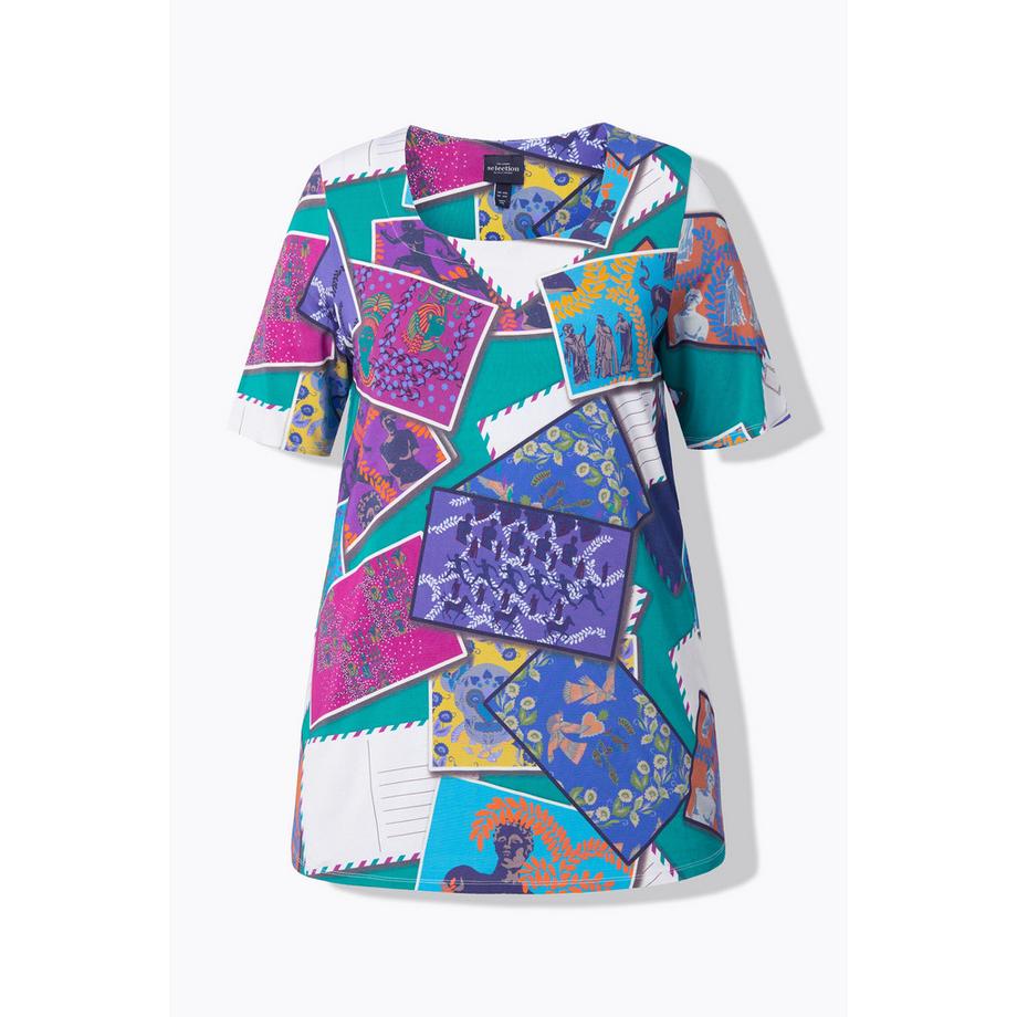 Ulla Popken Slinkyshirt Postkarten-Design Carré-Ausschnitt Halbarm  