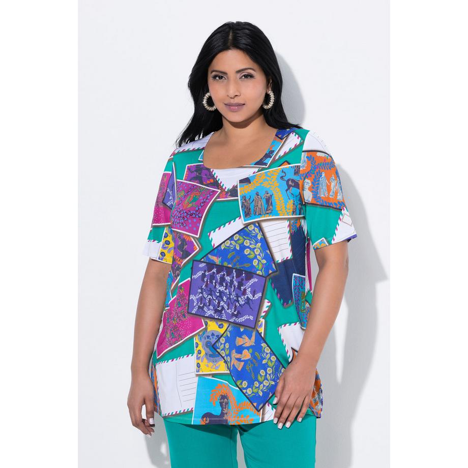 Ulla Popken Slinkyshirt Postkarten-Design Carré-Ausschnitt Halbarm  