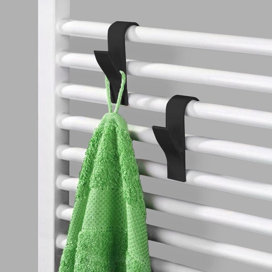 B2X  Crochets en plastique noir pour serviettes et vêtements, paquet de 2 