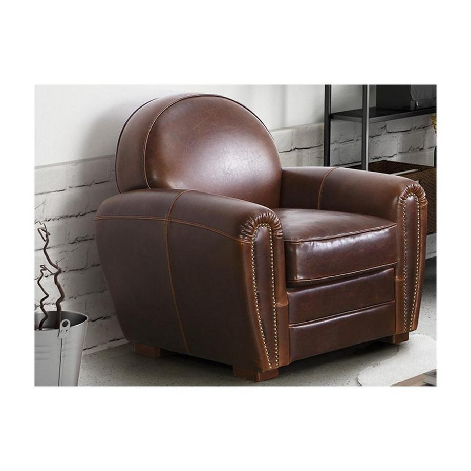 Vente-unique Canapé fauteuil club BAUDOIN 100% cuir vieilli  