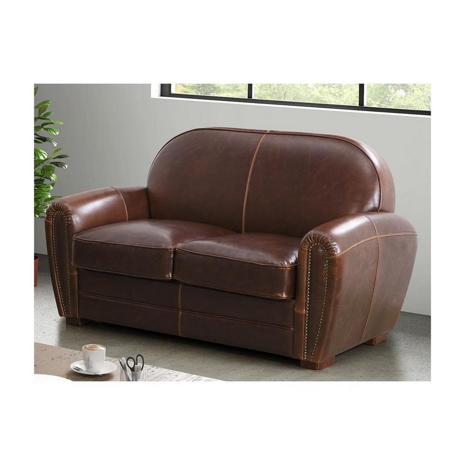 Vente-unique Canapé fauteuil club BAUDOIN 100% cuir vieilli  